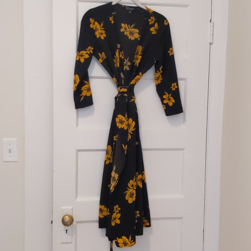 Black floral midi wrap dress